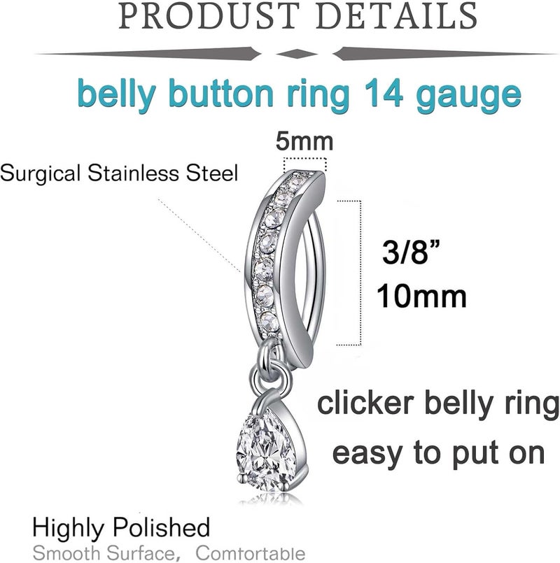 QWALIT Belly Rings - Short Bar Belly Button Rings in Surgical Steel with Opal Stones - 6mm & 10mm - Image 2